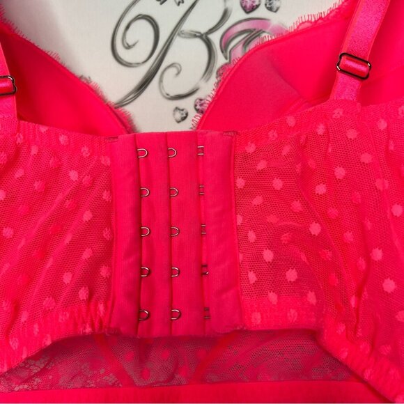 Victoria secret crop tank bra bralette lace neon pink v opening front dotted - Picture 9 of 9